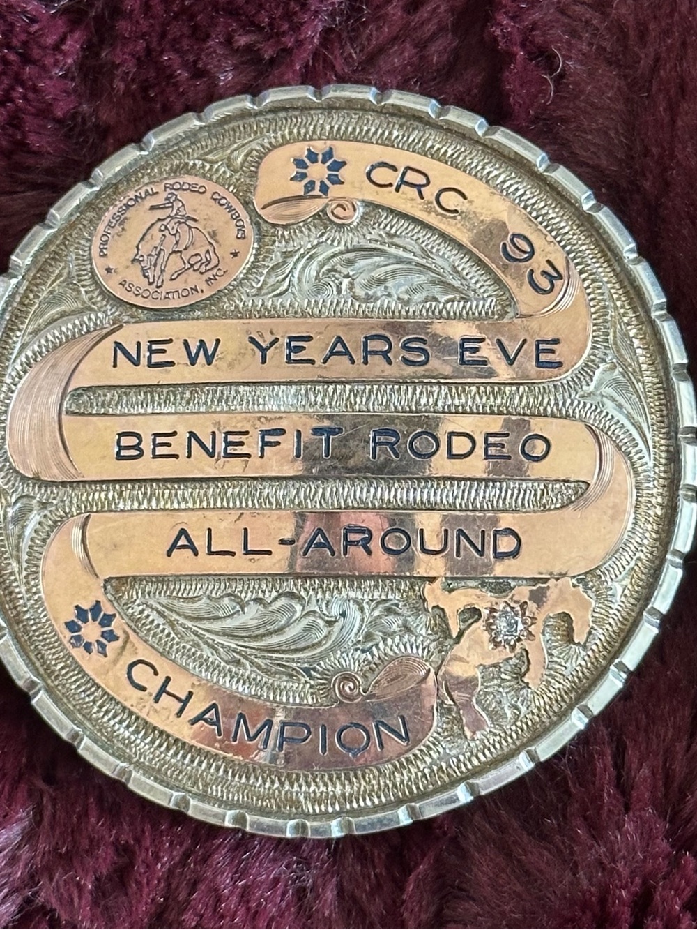 PRCA CRC 93’ Champion All-Around Rodeo Belt Buckle - Sterling Silver & Gold Fill - Picture 3 of 9
